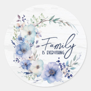 Familie Quote Krans op Witgeschilderd Hout Ronde Sticker