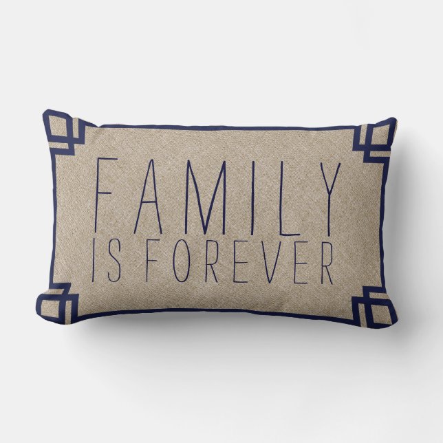 Familie Quoter Beige Faux Linen Blue Lijst 2 Kussen (Voorkant)