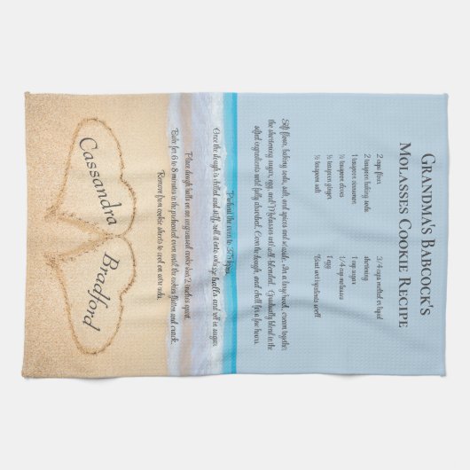 Familie Recept bruid hart blauw strand bruiloft th Theedoek (Horizontaal)