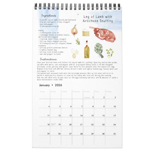 Familie Recept Heirloom Keepsake | WATERVERF Kalender (Jan 2026)