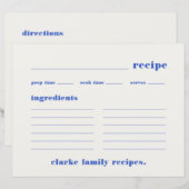 Familie Recepten Retro  Blue Recept Kaart (Voorkant / Achterkant)