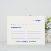 Familie Recepten Retro  Blue Recept Kaart (Staand voorkant)