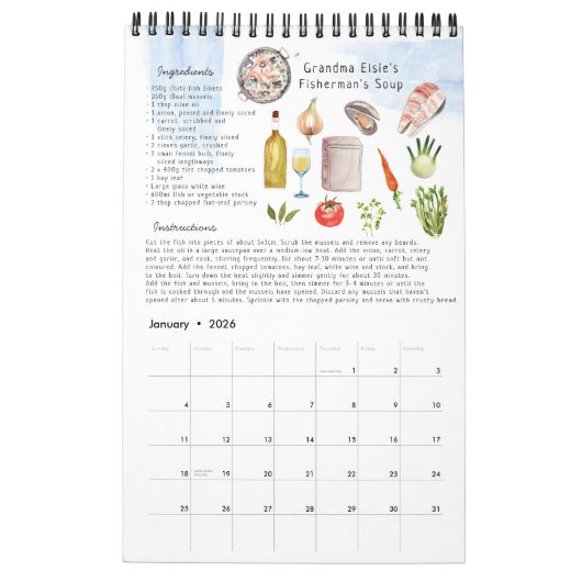 Familie Recipe Heirloom Keepomwille | Waterverf Kalender (Jan 2026)