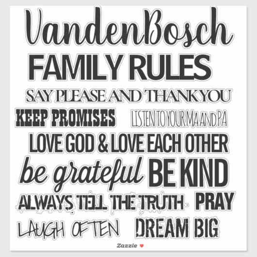 Familie regels contour aangepaste vorm sticker (Vel)