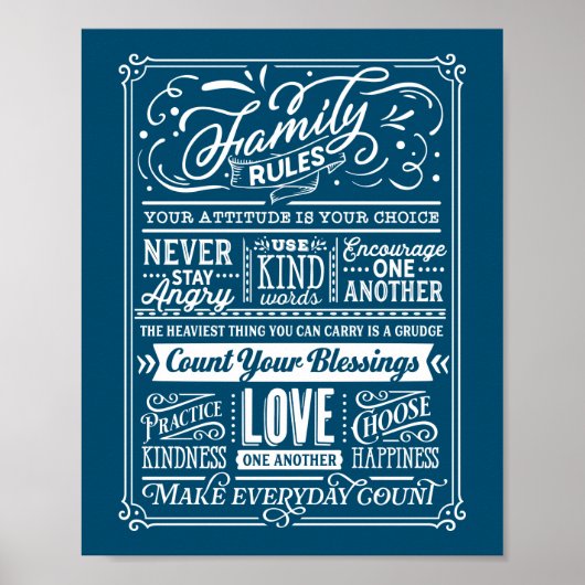 Familie Regels Typografie House Rules Cute Poster (Voorkant)