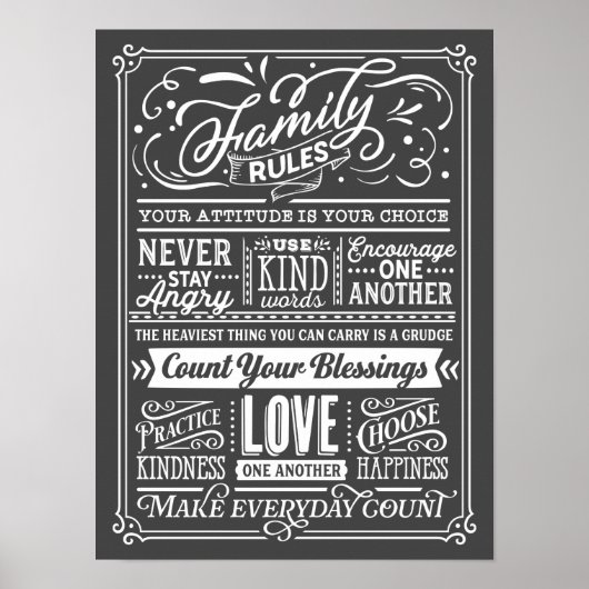 Familie Regels Typografie House Rules Cute Poster (Voorkant)