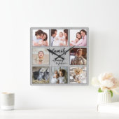 Familie Reis naar Forever Rustic Foto Collage Vierkante Klok (Huis)