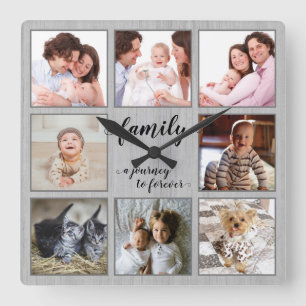 Familie Reis naar Forever Rustic Foto Collage Vierkante Klok