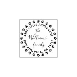 Familie retouradres stempel met pootafdrukken