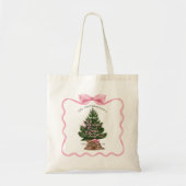 Familie Retro Boerderij Verse Kerstbomen Roze Bow Tote Bag (Voorkant)