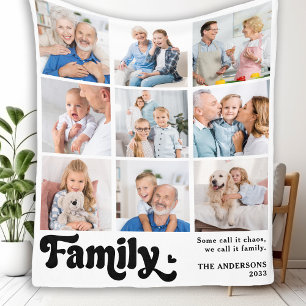 Familie Retro gepersonaliseerde 9 fotocollage Fleece Deken