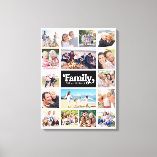Familie Retro Typografie Fotocollage 16 Afbeelding Canvas Afdruk (Voorkant)