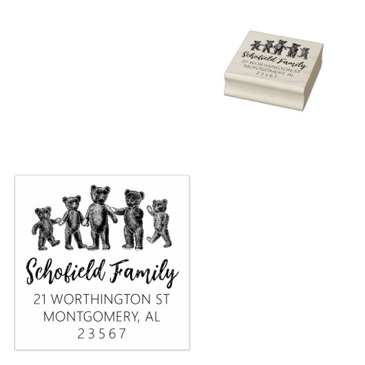 FAMILIE RETURN ADDRESS TEDDY RUBBER STEMP RUBBERSTEMPEL (Gestempeld)
