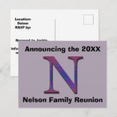 Familie reünie Aankondiging Achternaam Brief N Briefkaart (Voorkant / Achterkant)