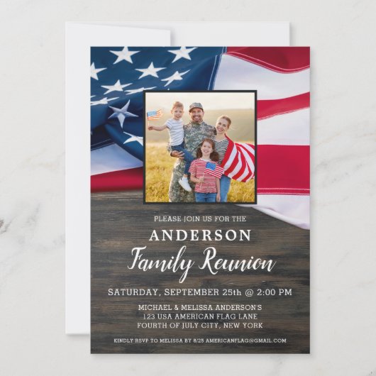 Familie Reünie Amerikaanse Vlag Foto Patriottisch  Kaart (Voorkant)