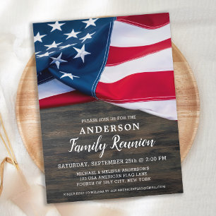 Familie Reünie Amerikaanse Vlag Patriottisch Feest Uitnodiging Briefkaart