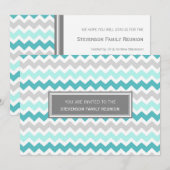 Familie reünie Aqua Gray Chevron Kaart (Voorkant / Achterkant)