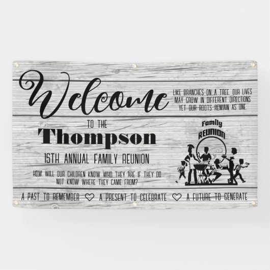 Familie reünie banner - rustiek wit gewassen hout (Horizontaal)
