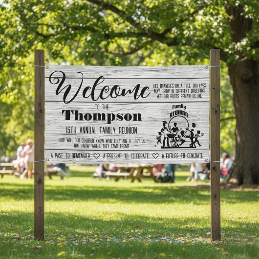 Familie reünie banner - rustiek wit gewassen hout