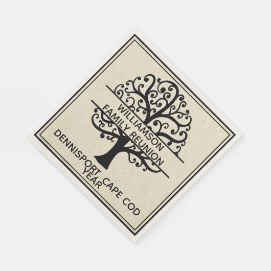 Familie reünie Black Family Tree Modern Tekening Servet (Hoek)