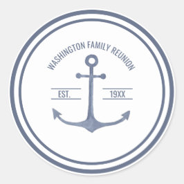 Familie Reünie Blauw Anker Party Ronde Sticker