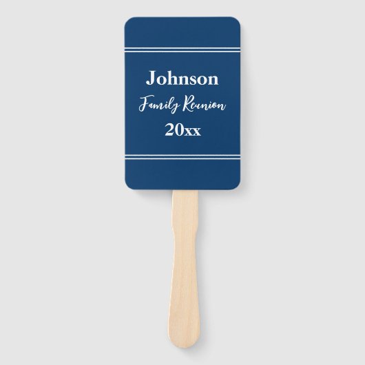 Familie Reünie Blauw en Wit Naam Jaar Sjabloon Handwaaier (Voorkant)