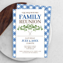 Familie Reünie Blauw Gingham Boom