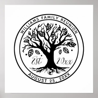 Familie Reünie Boho Tree Monogram Naam Poster