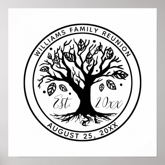Familie Reünie Boho Tree Monogram Naam Poster (Voorkant)