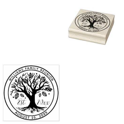 Familie Reünie Boho Tree Monogram Naam Rubberstempel (Gestempeld)