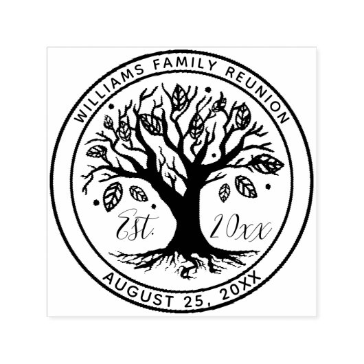 Familie Reünie Boho Tree Monogram Naam Zelfinktende Stempel (Design)