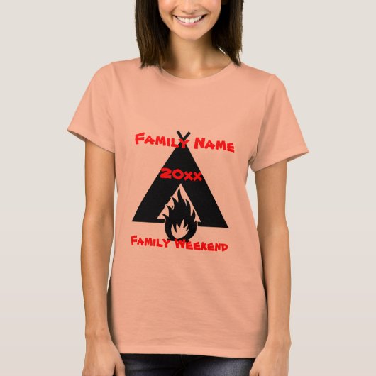 Familie reünie Campfire- en tentsymbool T-shirt (Voorkant)