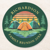Familie Reünie Camping Reis Zonsondergang Groen Ronde Kartonnen Onderzetter (Voorkant)