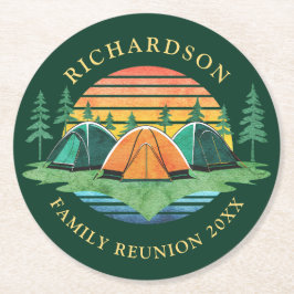 Familie Reünie Camping Reis Zonsondergang Groen Ronde Kartonnen Onderzetter