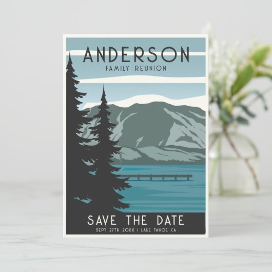  Familie Reünie Camping Trip Bos Bomen Save The Date (Staand voorkant)