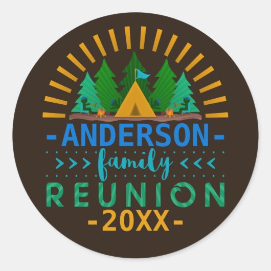 Familie Reünie Camping Trip Bossen | Aangepaste na Ronde Sticker (Voorkant)