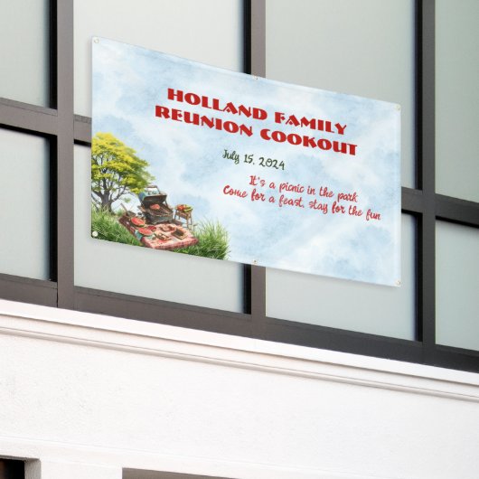 Familie Reünie Cookout In het Park Banner (Buitenkant Gebouw)