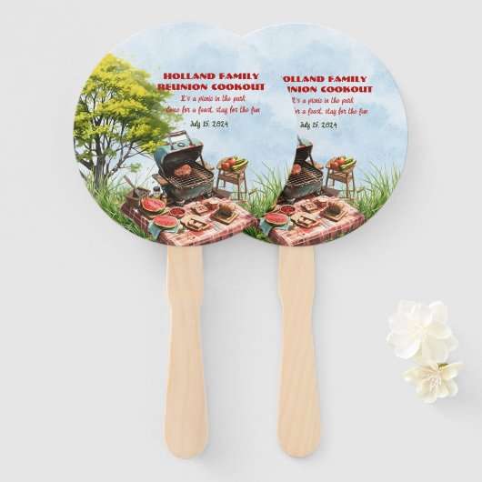 Familie Reünie Cookout In het Park Set van Fans Handwaaier (Voorkant en achterkant)