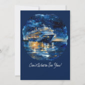 Familie reünie cruiseschip blauw en wit uitnodigin kaart (Achterkant)