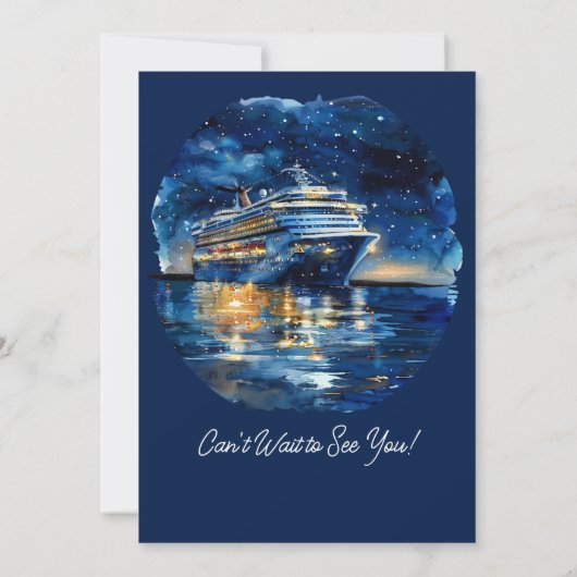 Familie reünie cruiseschip blauw en wit uitnodigin kaart (Achterkant)