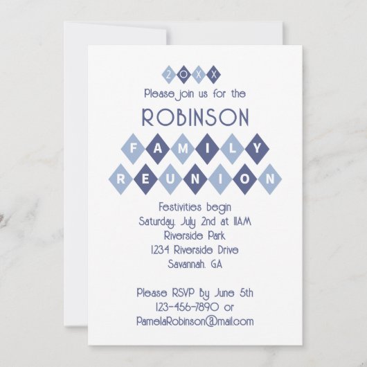 Familie Reünie Custom Party Celebration Fun Blue Kaart (Voorkant)