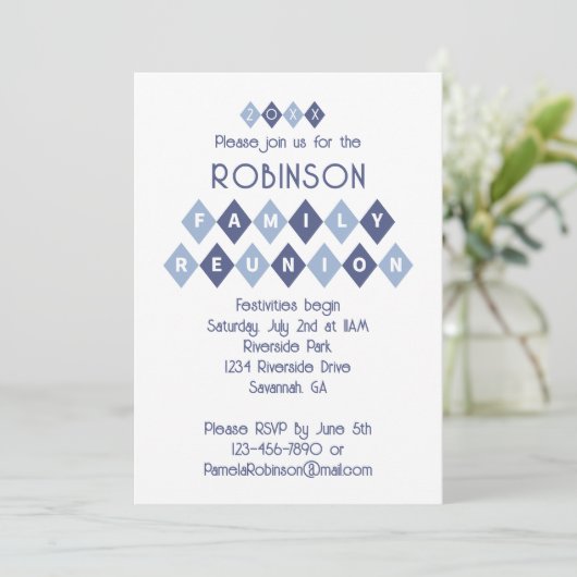 Familie Reünie Custom Party Celebration Fun Blue Kaart (Staand voorkant)