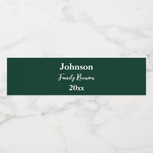 Familie Reünie Donkergroen Wit Naam Jaar Sjabloon Waterfles Etiket (Enkel label)