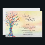 Familie reünie Elegant gekleurde boom sparen de Da Save The Date<br><div class="desc">Elegant gekleurde boomfamilie reünie sparen de kaart van de Datum van aankondiging. Vraag uw familie om de datum voor uw gezinshereniging op te slaan met deze stijlvolle aankondigingskaart. Het bevat een stamboom in de kleuren van de regenboog op een waterverf achtergrond. Er zijn sjablonen voor u om met uw familienaam...</div>