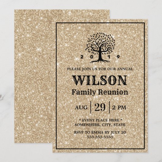 Familie Reünie Familie Stamboom Modern Gouden Glit Kaart (Voorkant / Achterkant)