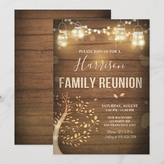 Familie reünie Familieboom Rustisch hout Kaart (Voorkant / Achterkant)