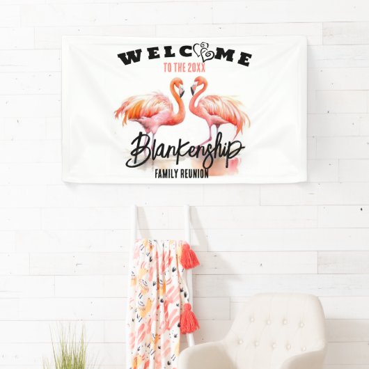 Familie Reünie Flamingo Harten Custom Spandoek (Insitu)