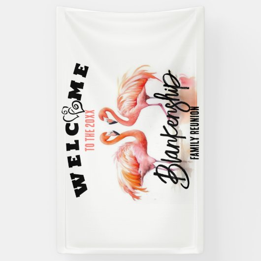 Familie Reünie Flamingo Harten Custom Spandoek (Verticaal)