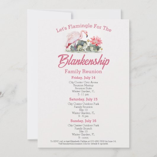 Familie Reünie Flamingo Kunst Drie Dag Evenement C Kaart (Voorkant)