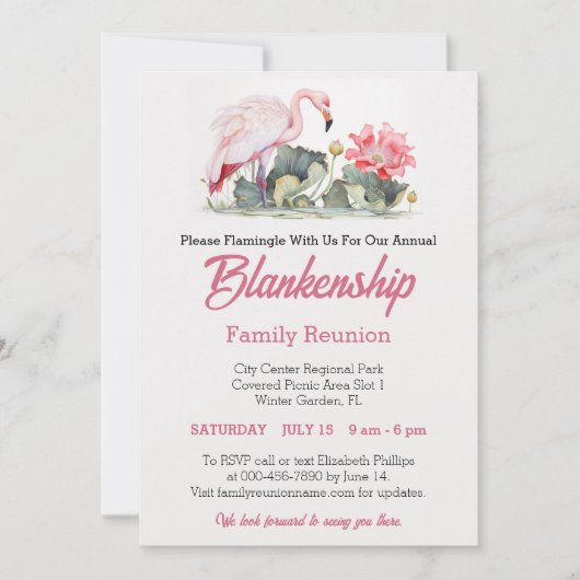 Familie Reünie Flamingo Kunst Een Dag Evenement Cu Kaart (Voorkant)